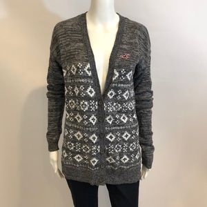 Hollister Gray and White Fair Isle Cardigan